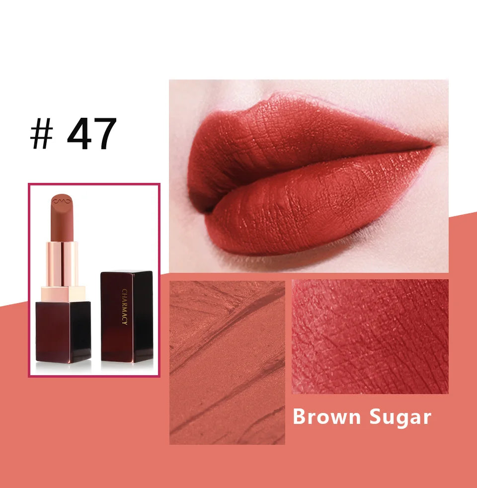 CHARMACY Matte Luxury Velvet Lipstick Waterproof Long-lasting High Quality Korean Lipsticks Lips for Women Makeup Cosmetic