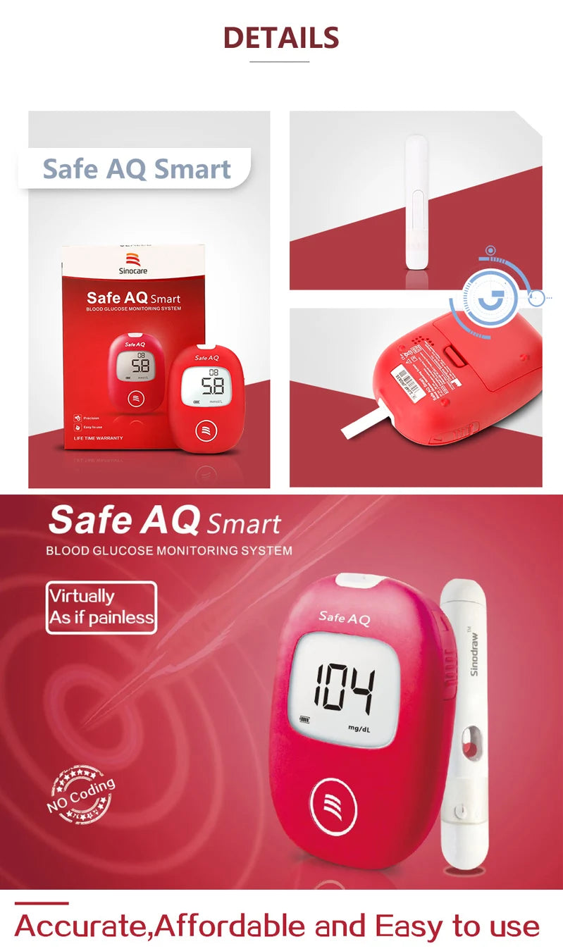 Safe AQ Blood Glucose Meter with Test Strips and Lancets Diabetes Blood Sugar Monitor Glucometer Get results fast 0.6μL sample - Beauty-health Online Shop