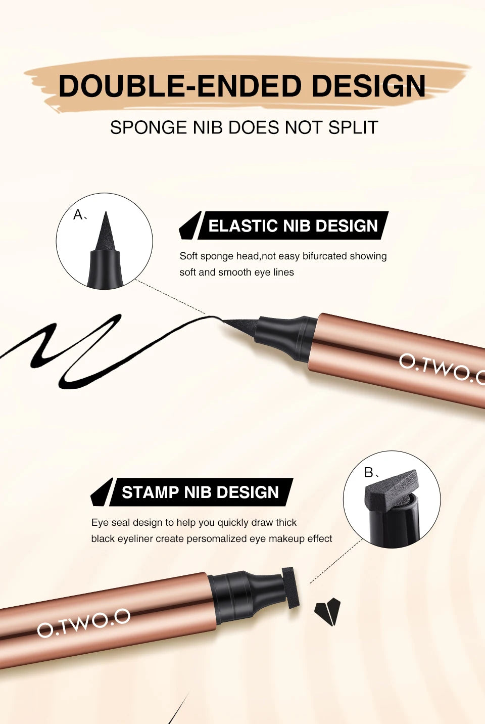 O.TWO.O Eyeliner Stamp Black Liquid Eyeliner Pen Waterproof Fast Dry Double-ended Eye Liner Pencil Make-up for Women Cosmetics