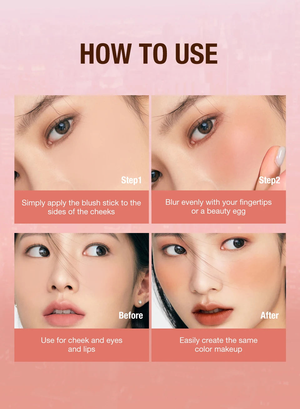 O.TWO.O Lipstick Blush Stick 3-in-1 Eyes Cheek and Lip Tint Buildable Waterproof Lightweight Cream Multi Stick Makeup for Women