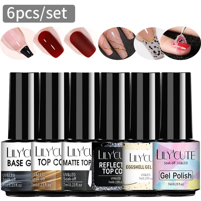 LILYCUTE 6Pcs/set 7ml Autumn Red Brown Gel Nail Polish Kit 125 Colors Manicure Semi Permanent Soak Off UV Nail Art Gel Varnish