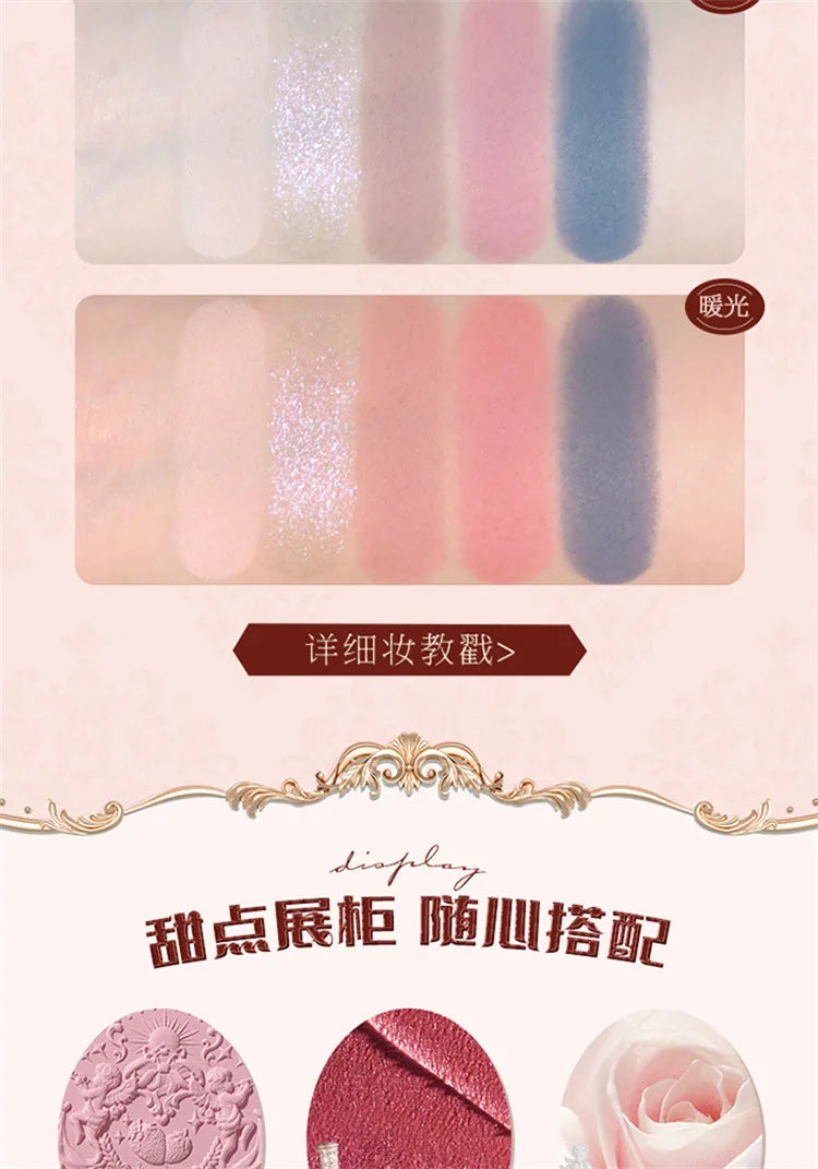 Flower Knows Strawberry Rococo Moonlight Mermaid Jewel Eyeshadow Palette 5 Colors Pearlescent Mashed Potatoes 2023