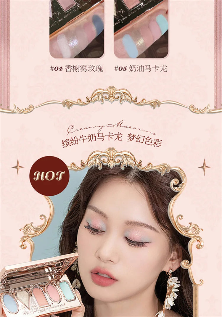 Flower Knows Strawberry Rococo Moonlight Mermaid Jewel Eyeshadow Palette 5 Colors Pearlescent Mashed Potatoes 2023