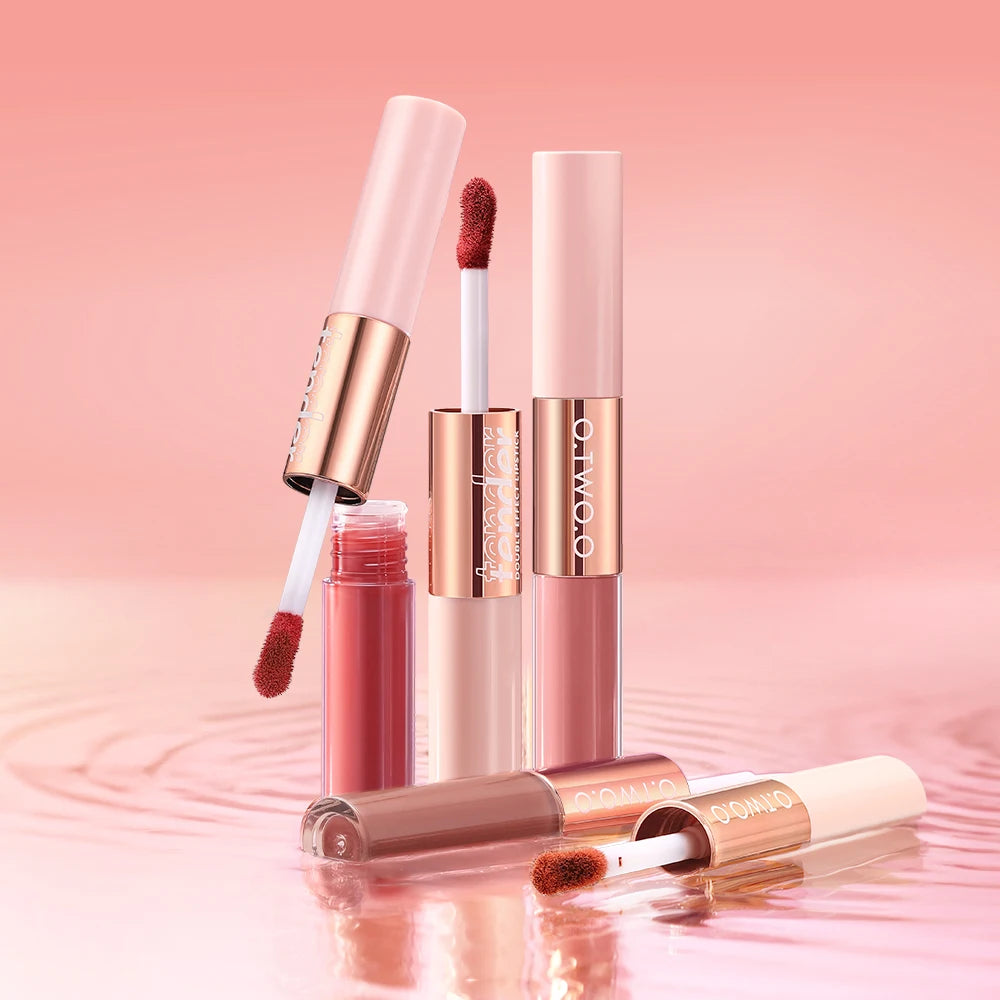 O.TWO.O Matte Lipstick Double Head Lip Coat 24HR Non-stick Cup Lip Gloss Tint Plumper Long Lasting Waterproof Lipstick Makeup