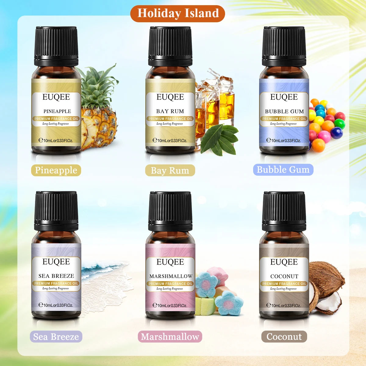 EUQEE 6PCS Fragrance Oil Gift Set For Diffuser Coffee Shop Bakery Harvest Spice Pumpkin Pie Sweet Fruit Aroma Essential Oils