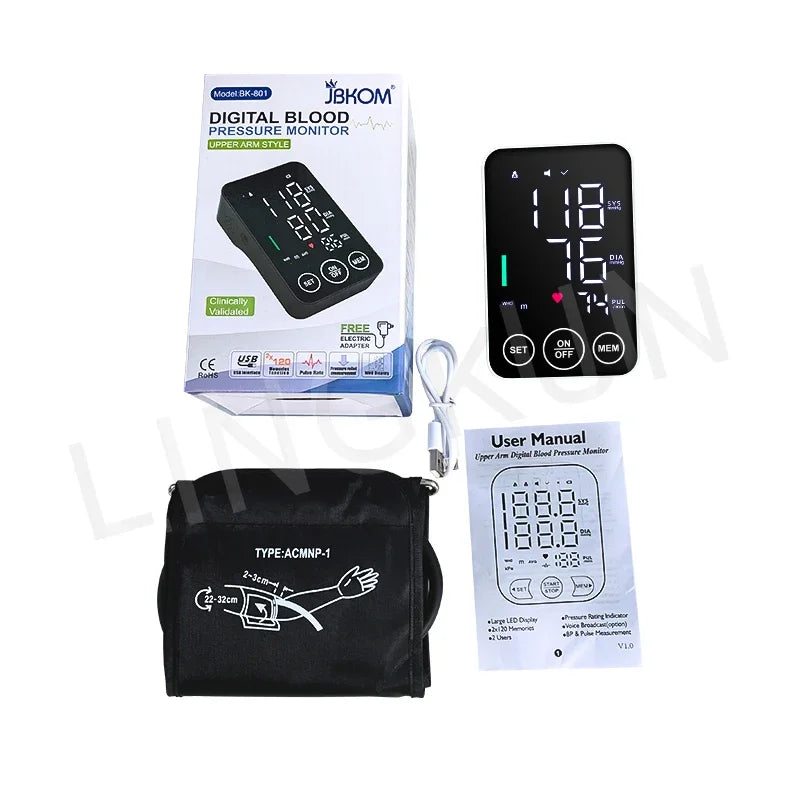 Spanish Voice Sphygmomanometer BP Monitor Health Care New LED Blood Pressure Monitor Big Screen Tonometer Digital Arm Tonometer