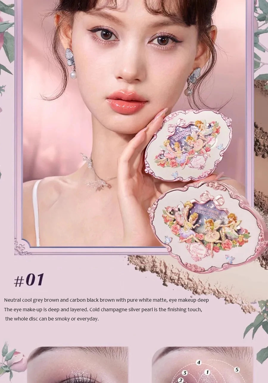 Flower Knows Swan Ballet Eyeshadow Palette Matte Fine Shimmer Pearl Face Palette 6 Colour Glitter Eye Shadow