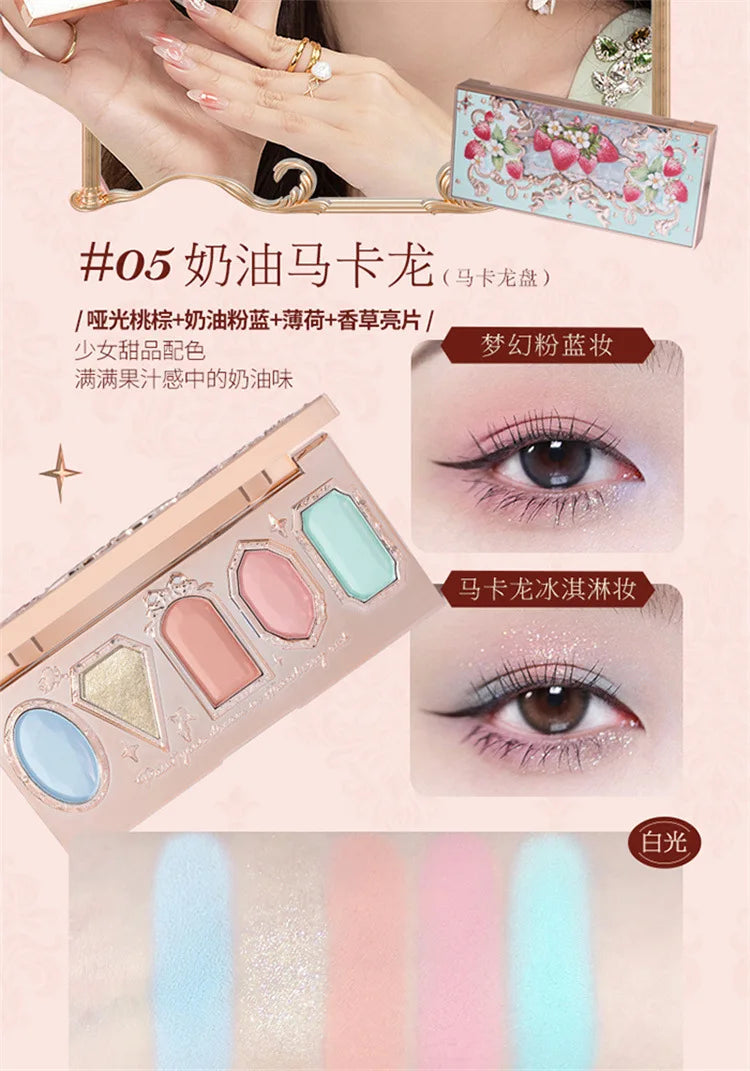 Flower Knows Strawberry Rococo Moonlight Mermaid Jewel Eyeshadow Palette 5 Colors Pearlescent Mashed Potatoes 2023