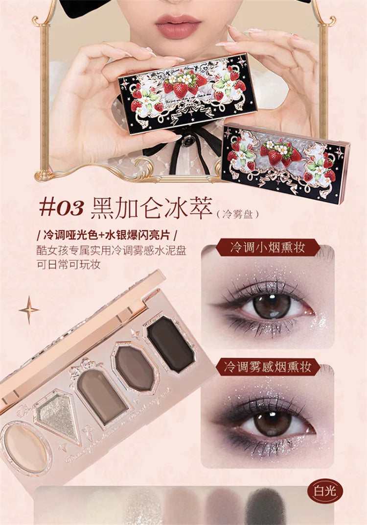 Flower Knows Strawberry Rococo Moonlight Mermaid Jewel Eyeshadow Palette 5 Colors Pearlescent Mashed Potatoes 2023