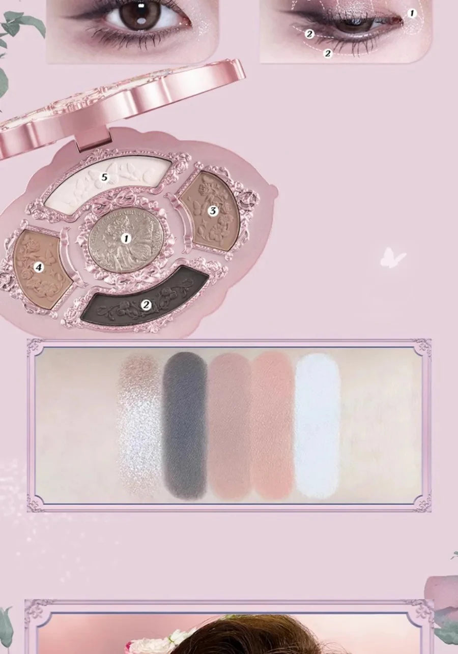 Flower Knows Swan Ballet Eyeshadow Palette Matte Fine Shimmer Pearl Face Palette 6 Colour Glitter Eye Shadow