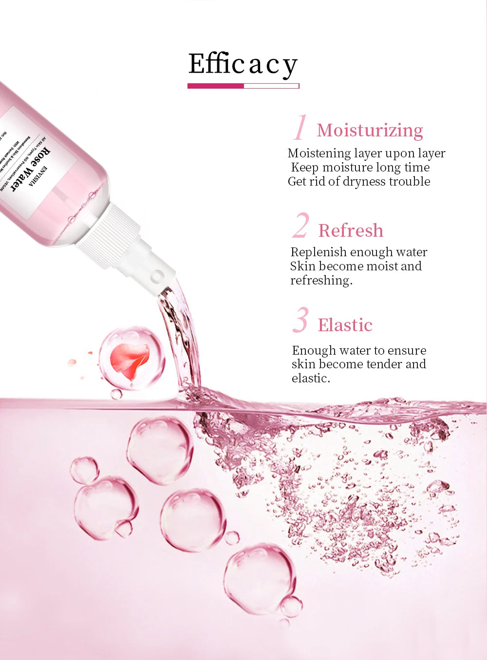 ENVISHA Rose Water For Face Facial Toner Organic Rose Petals Essence Moisturizing Serum Refresh Elastic Shrink Pores Skin Care