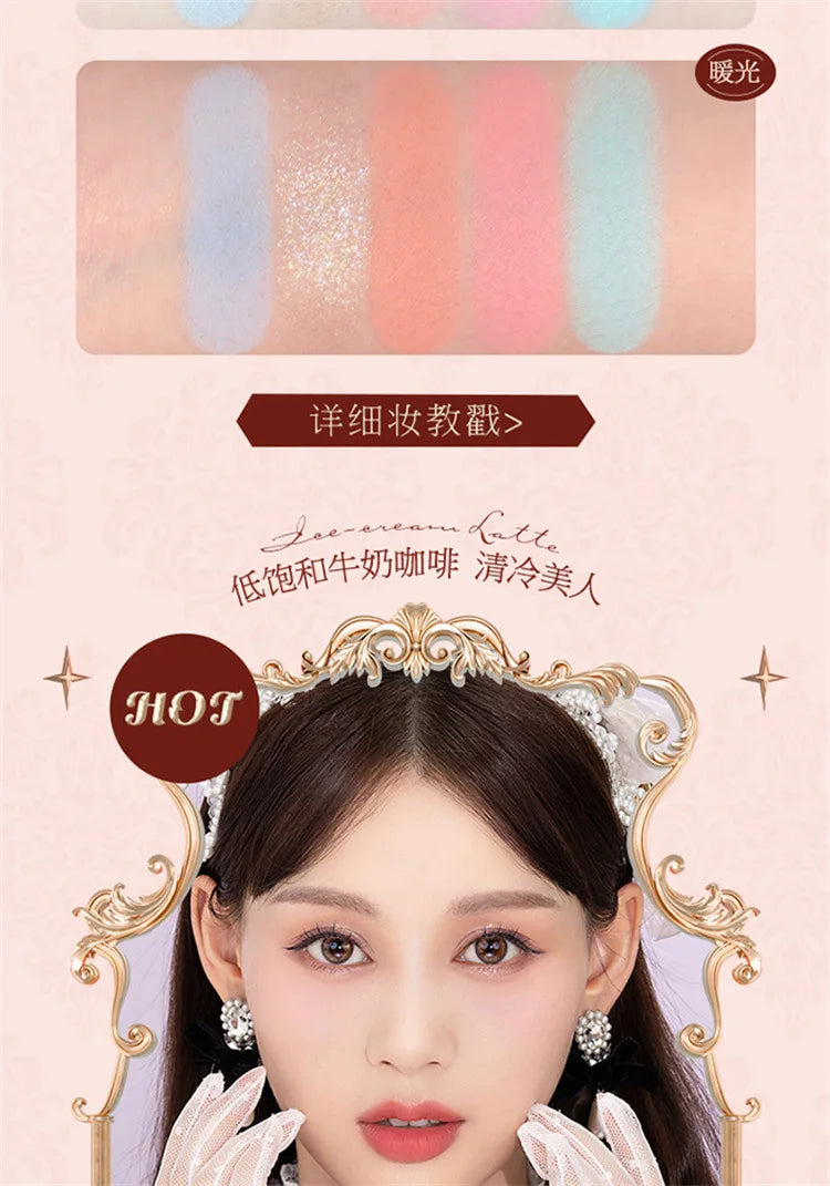 Flower Knows Strawberry Rococo Moonlight Mermaid Jewel Eyeshadow Palette 5 Colors Pearlescent Mashed Potatoes 2023