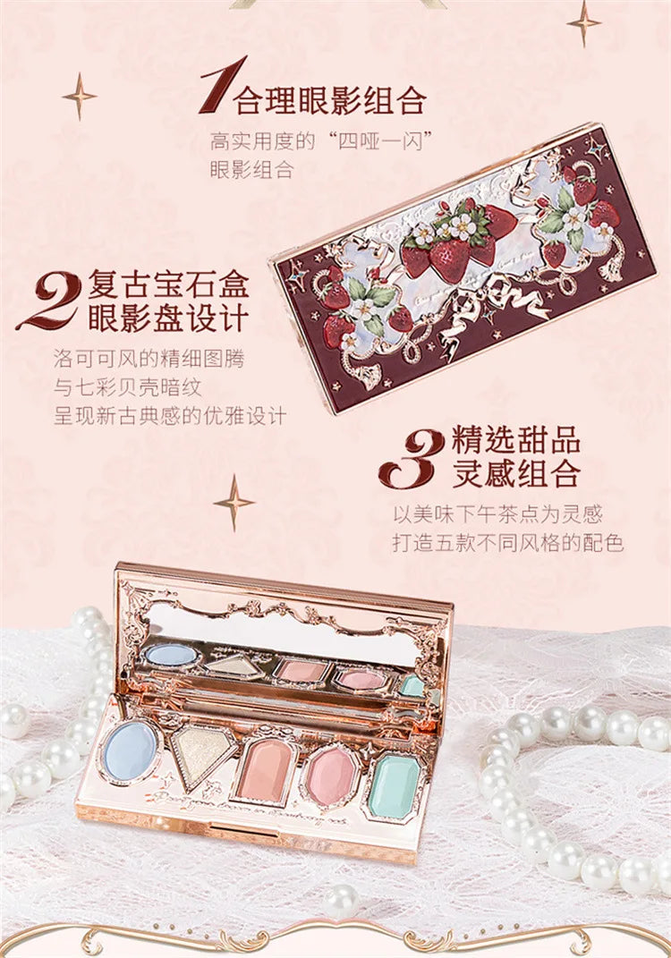 Flower Knows Strawberry Rococo Moonlight Mermaid Jewel Eyeshadow Palette 5 Colors Pearlescent Mashed Potatoes 2023