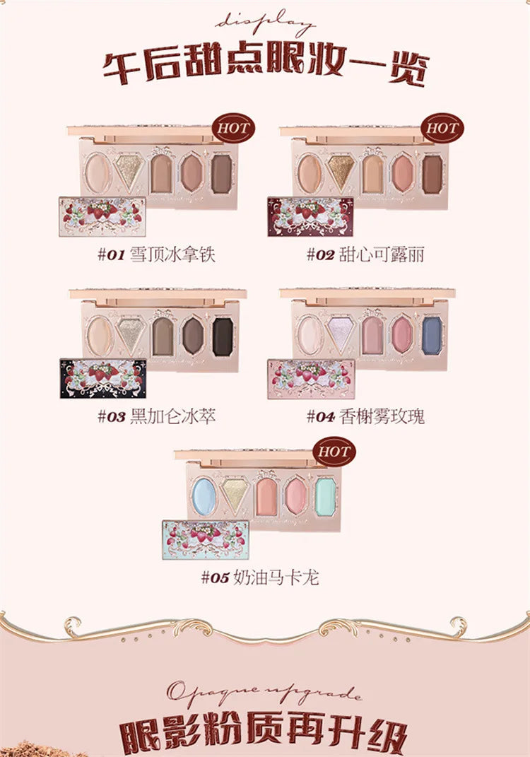 Flower Knows Strawberry Rococo Moonlight Mermaid Jewel Eyeshadow Palette 5 Colors Pearlescent Mashed Potatoes 2023