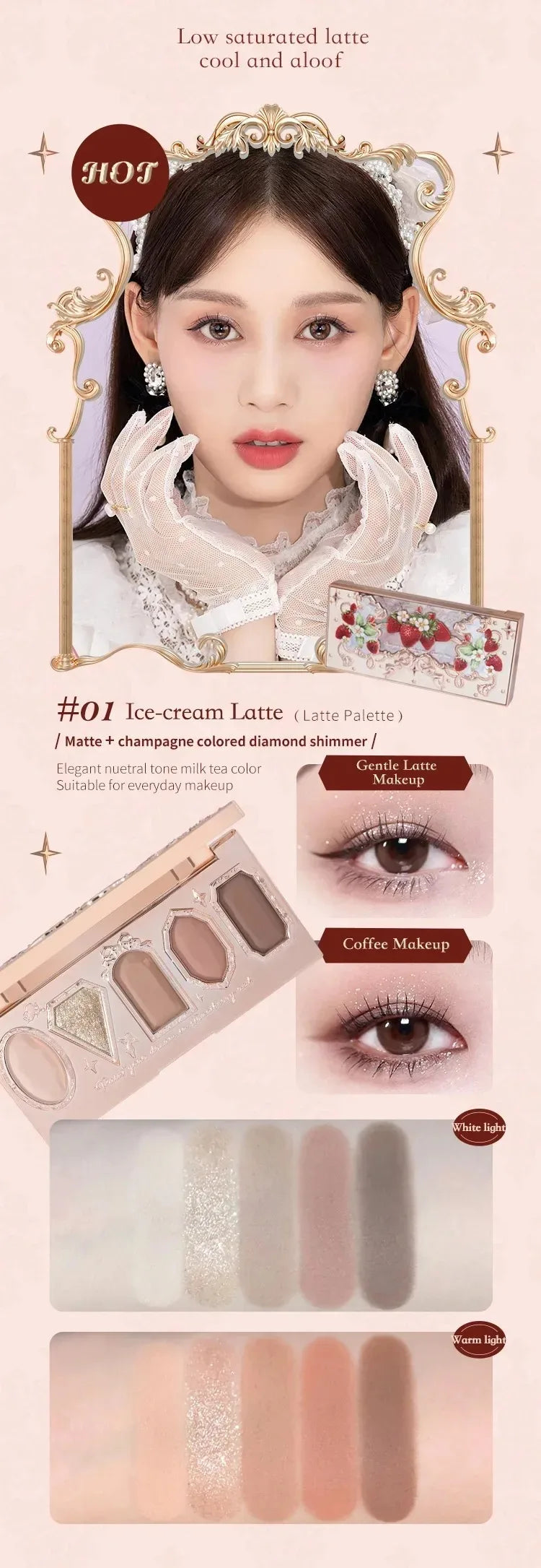 Flower Knows Swan Ballet Eyeshadow Palette Matte Fine Shimmer Pearl Face Palette 6 Colour Glitter Eye Shadow