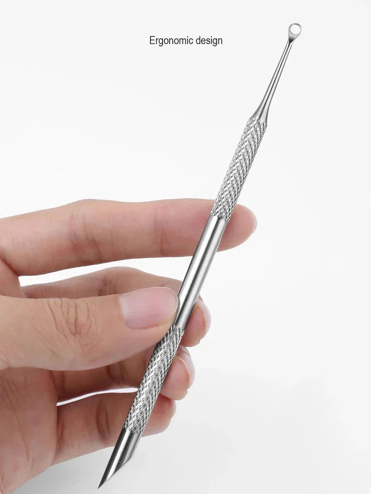 Double-Headed Stainless Steel Cuticle Remover Nail Pusher Exfoliation Prep Tool Clean Dead Skin Circle Bevel Shovel Manicure Pen