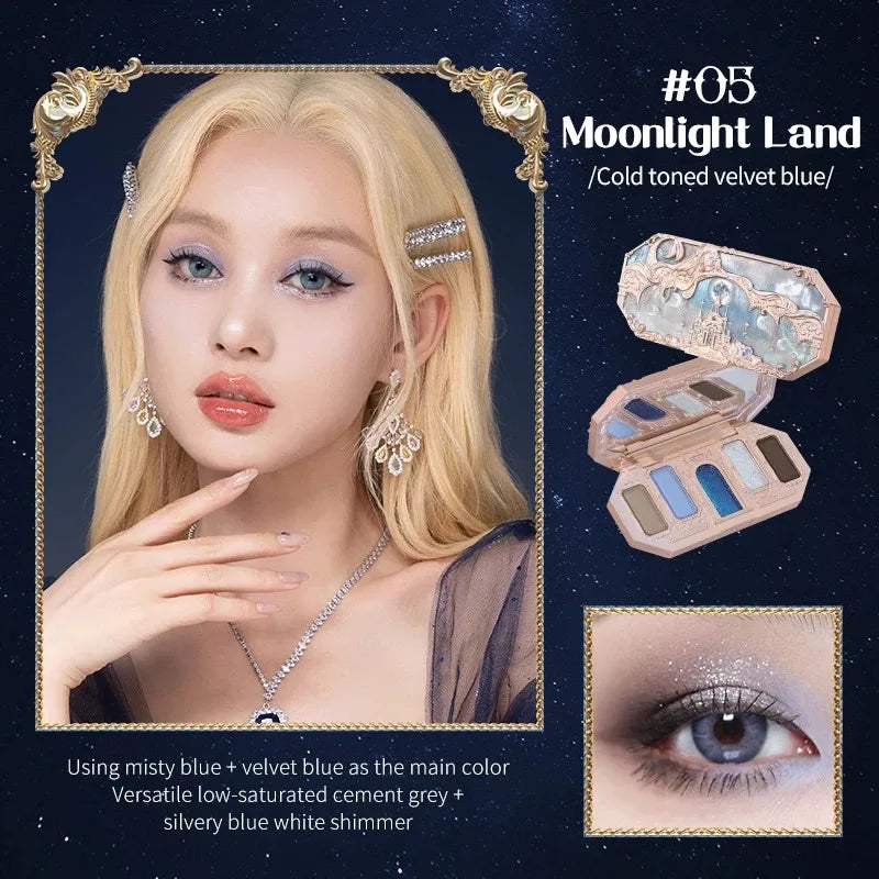 Flower Knows Moonlight Mermaid Eyeshadow Delicate Matte Glow Shimmer Chameleon Waterproof 5 Color Glitter Eye Shadow Palette