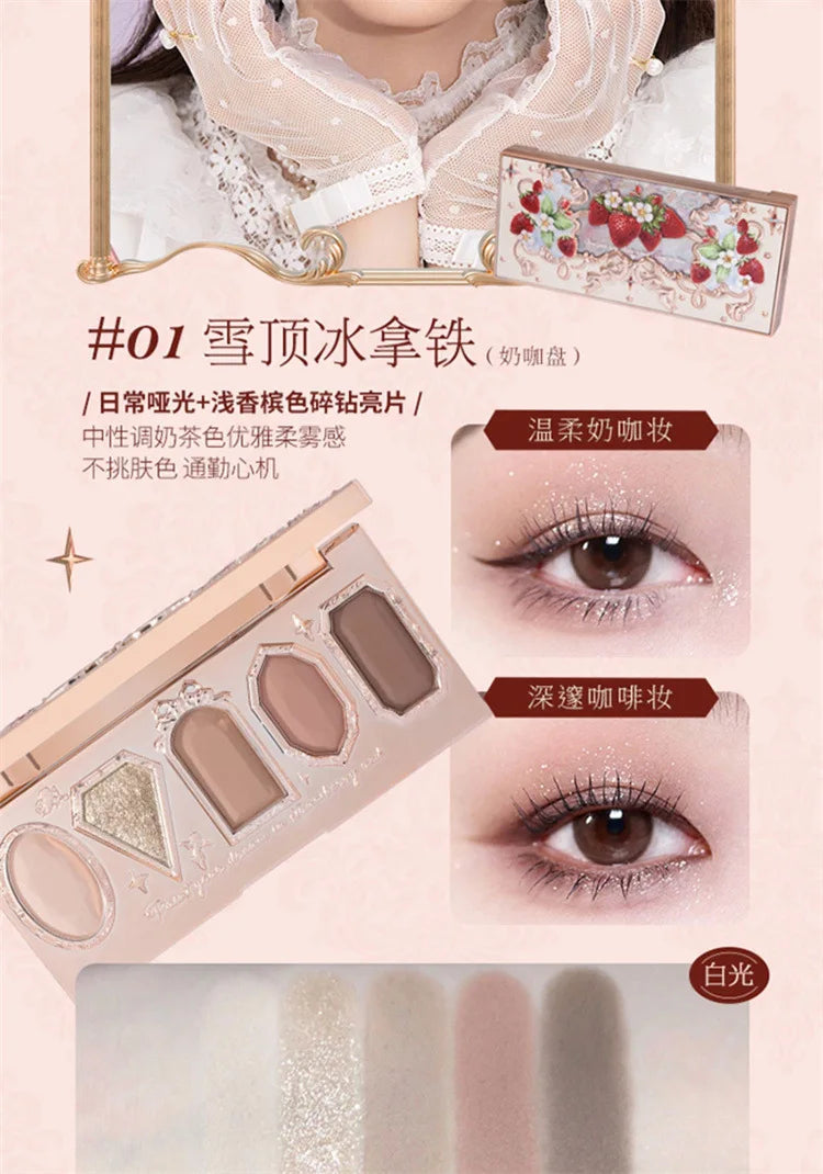 Flower Knows Strawberry Rococo Moonlight Mermaid Jewel Eyeshadow Palette 5 Colors Pearlescent Mashed Potatoes 2023