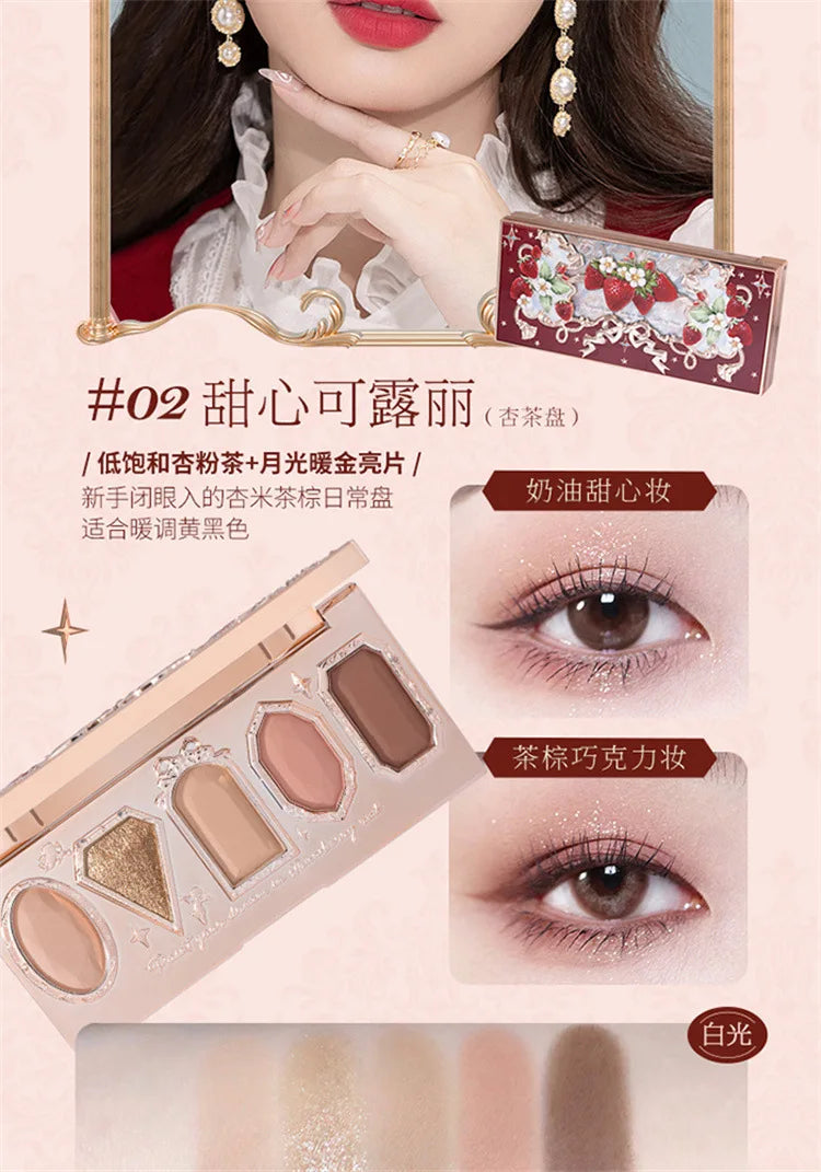 Flower Knows Strawberry Rococo Moonlight Mermaid Jewel Eyeshadow Palette 5 Colors Pearlescent Mashed Potatoes 2023