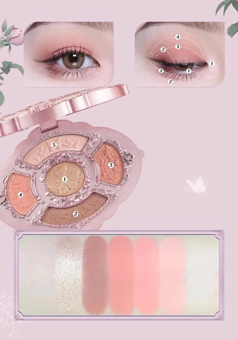 Flower Knows Swan Ballet Eyeshadow Palette Matte Fine Shimmer Pearl Face Palette 6 Colour Glitter Eye Shadow