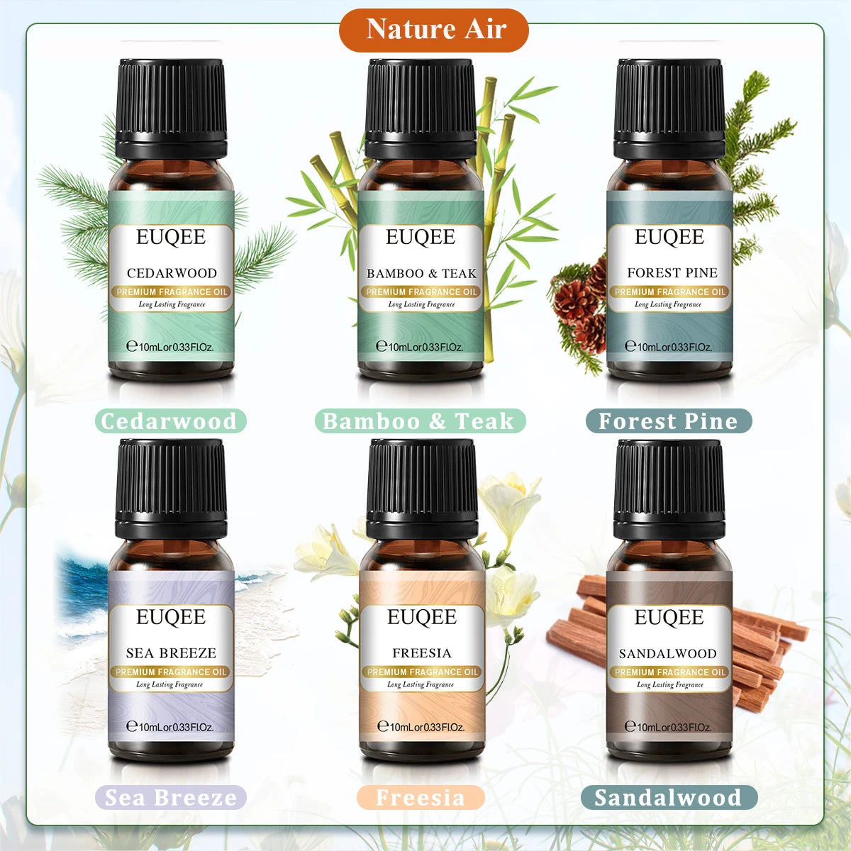 EUQEE 6PCS Fragrance Oil Gift Set For Diffuser Coffee Shop Bakery Harvest Spice Pumpkin Pie Sweet Fruit Aroma Essential Oils