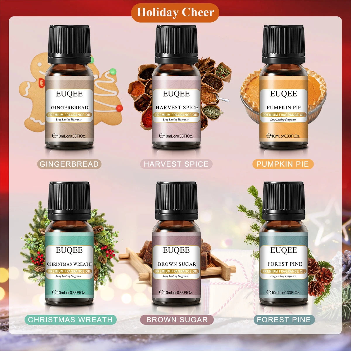 EUQEE 6PCS Fragrance Oil Gift Set For Diffuser Coffee Shop Bakery Harvest Spice Pumpkin Pie Sweet Fruit Aroma Essential Oils