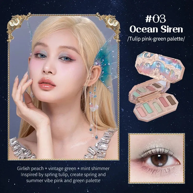 Flower Knows Moonlight Mermaid Eyeshadow Delicate Matte Glow Shimmer Chameleon Waterproof 5 Color Glitter Eye Shadow Palette