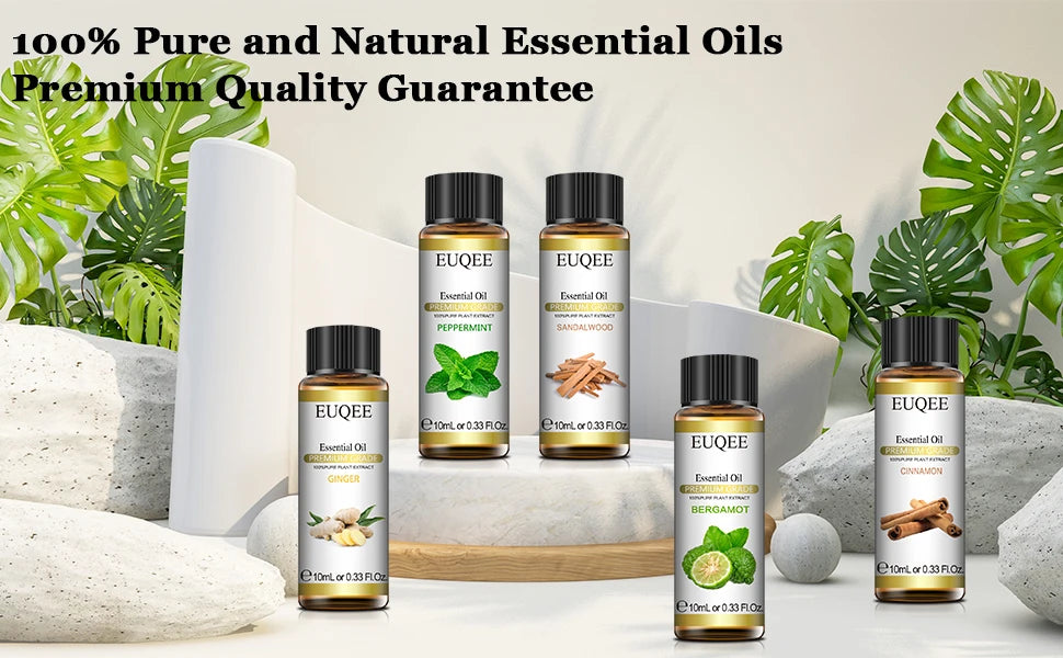 EUQEE 10ml Natural Plant Essential Oil with Dropper For Diffuser Humidifier Lavender Jasmine Eucalyptus Vanilla Essential Oils