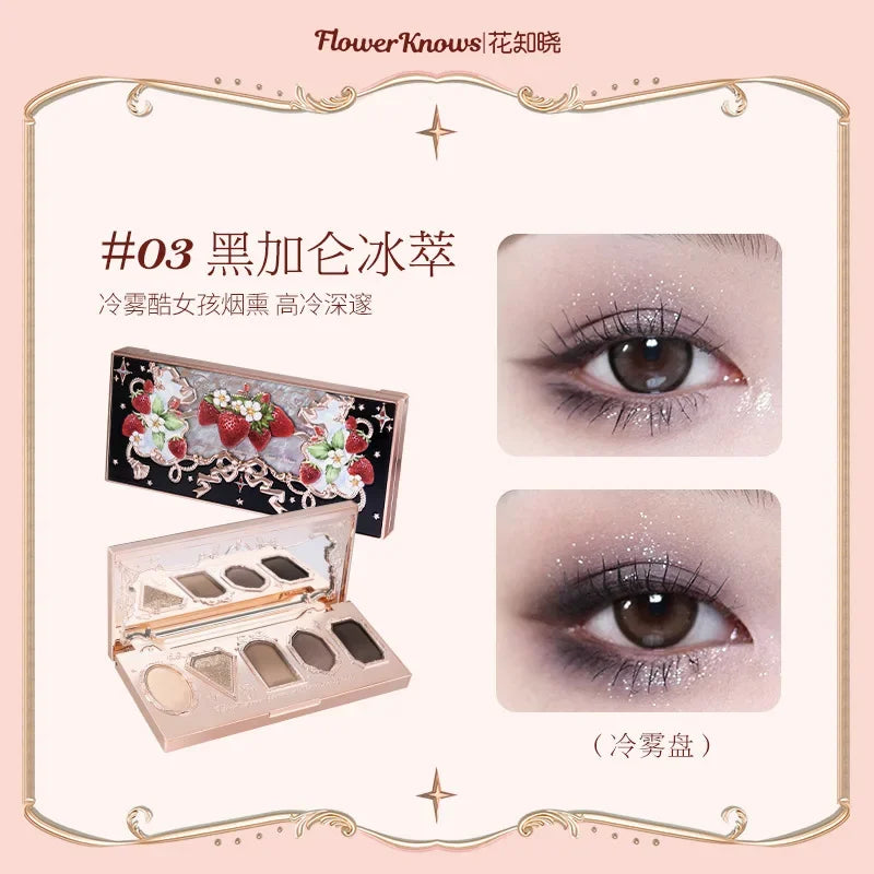 Flower Knows Strawberry Rococo Moonlight Mermaid Jewel Eyeshadow Palette 5 Colors Pearlescent Mashed Potatoes 2023