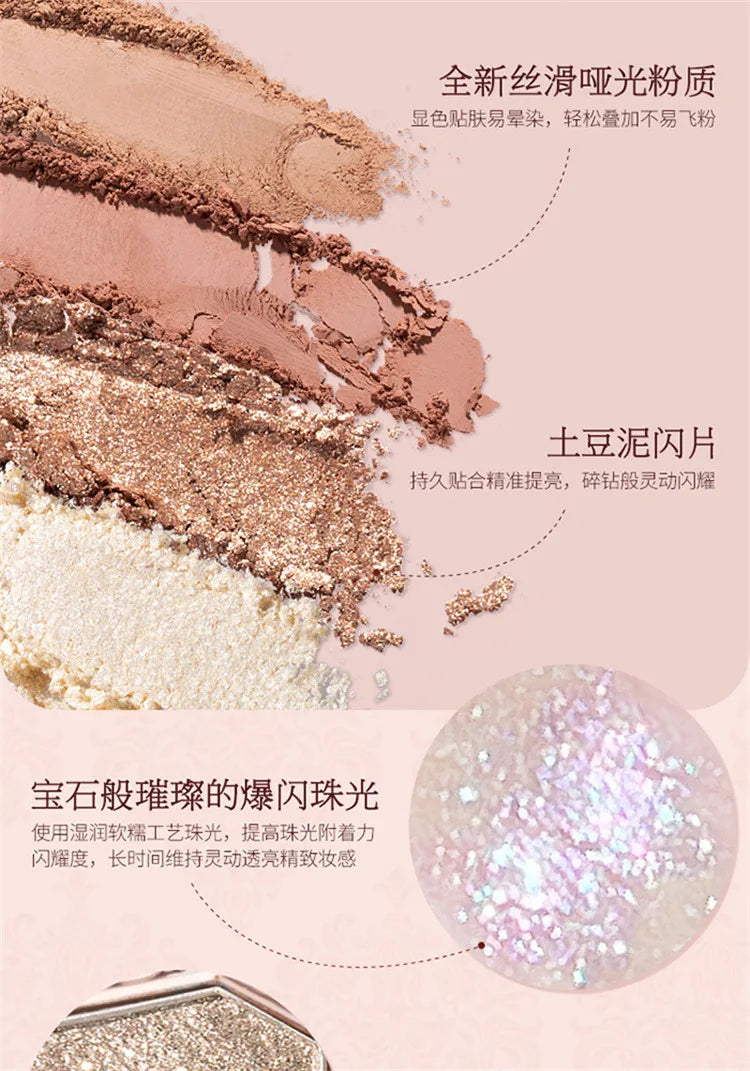 Flower Knows Strawberry Rococo Moonlight Mermaid Jewel Eyeshadow Palette 5 Colors Pearlescent Mashed Potatoes 2023