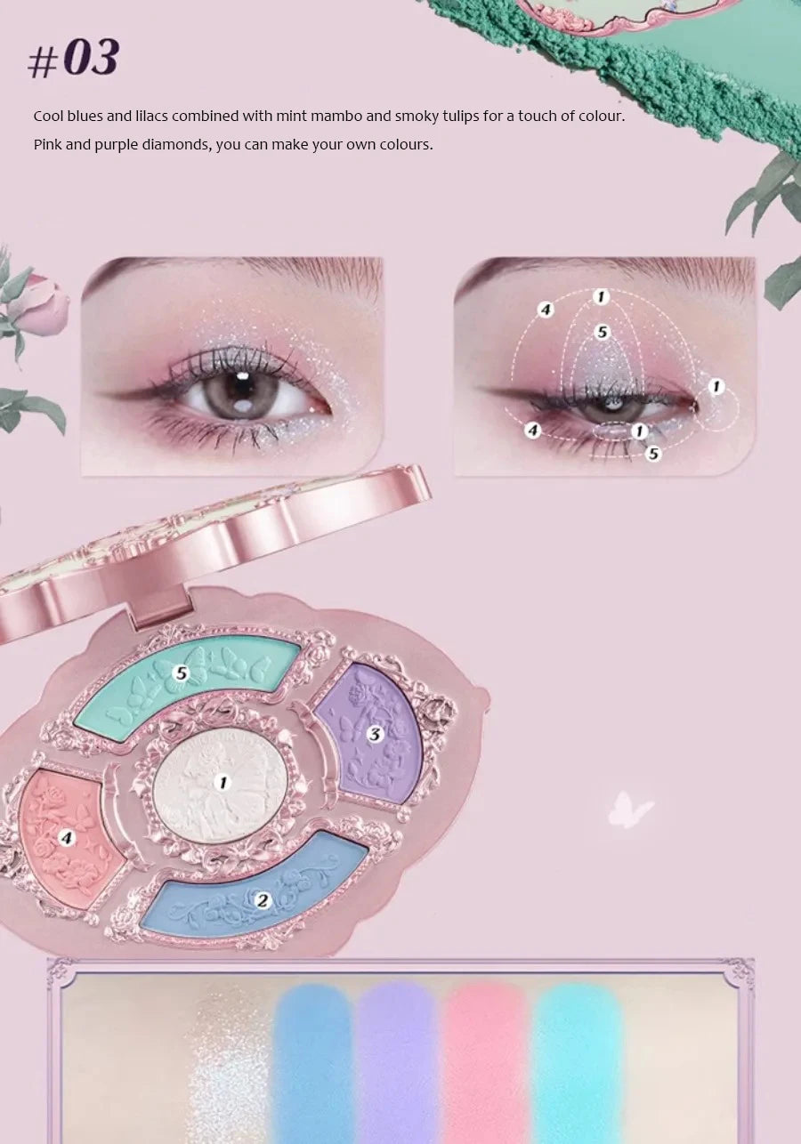 Flower Knows Swan Ballet Eyeshadow Palette Matte Fine Shimmer Pearl Face Palette 6 Colour Glitter Eye Shadow