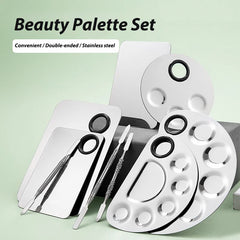 Stainless Steel Paint Palette Tray Mixing Rod Spatula Set For Nail Art Supply School Supplies Watercolor Oil Painting Makeup