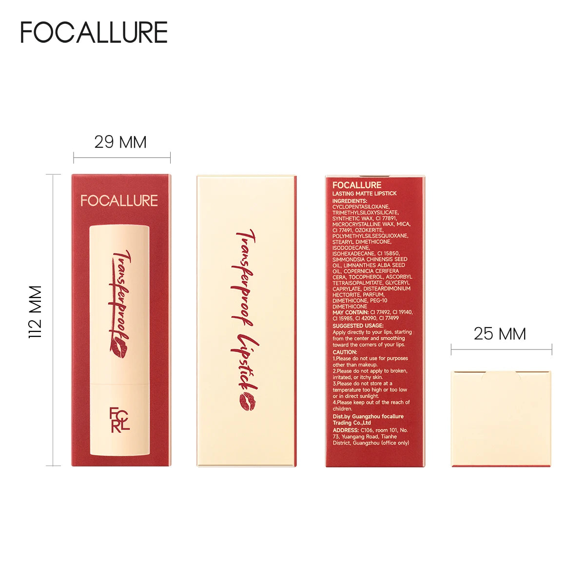 FOCALLURE Lightweight Matte Lipstick Waterproof Transferproof Lip Balm High Pigmented Moisturizing Lip Tints Makeup Cosmetics