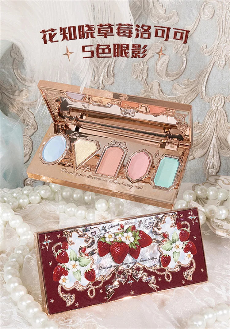 Flower Knows Strawberry Rococo Moonlight Mermaid Jewel Eyeshadow Palette 5 Colors Pearlescent Mashed Potatoes 2023