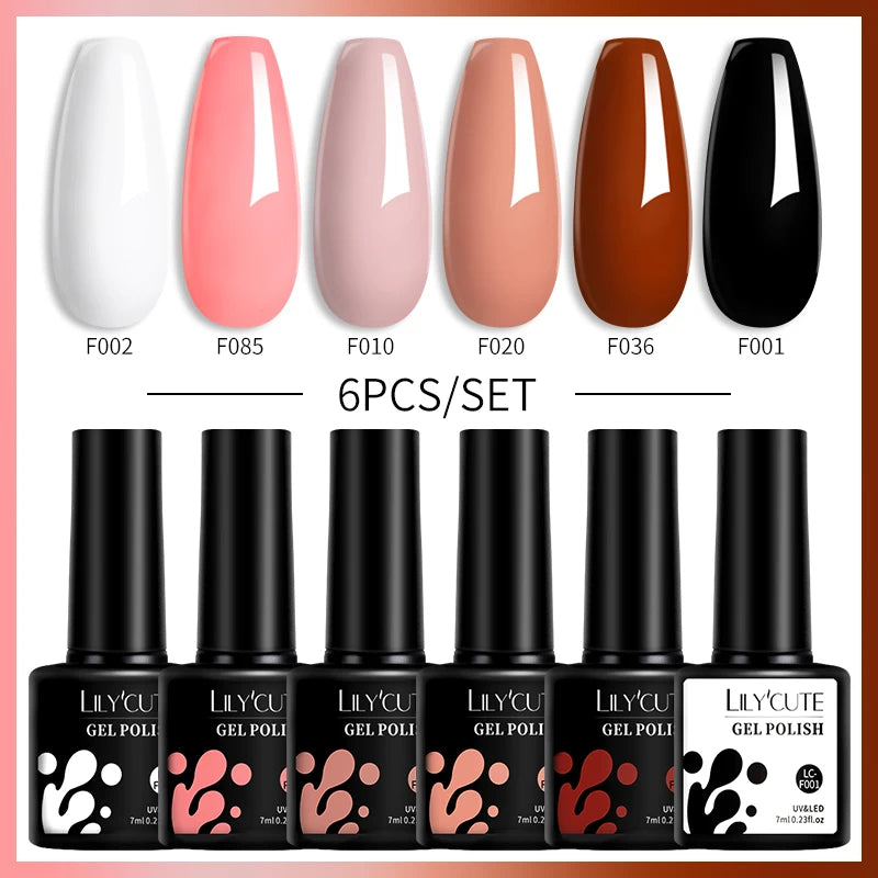 LILYCUTE 6Pcs/set 7ml Autumn Red Brown Gel Nail Polish Kit 125 Colors Manicure Semi Permanent Soak Off UV Nail Art Gel Varnish