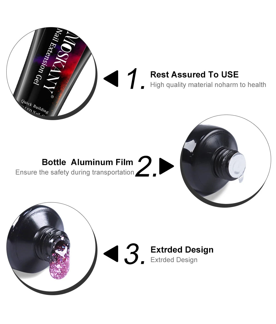 Nail Polish Set With Extend Poly nail Gel Semi-permanent varnish and UV LED Lamp and Stainless Steel Nails Tool Kits