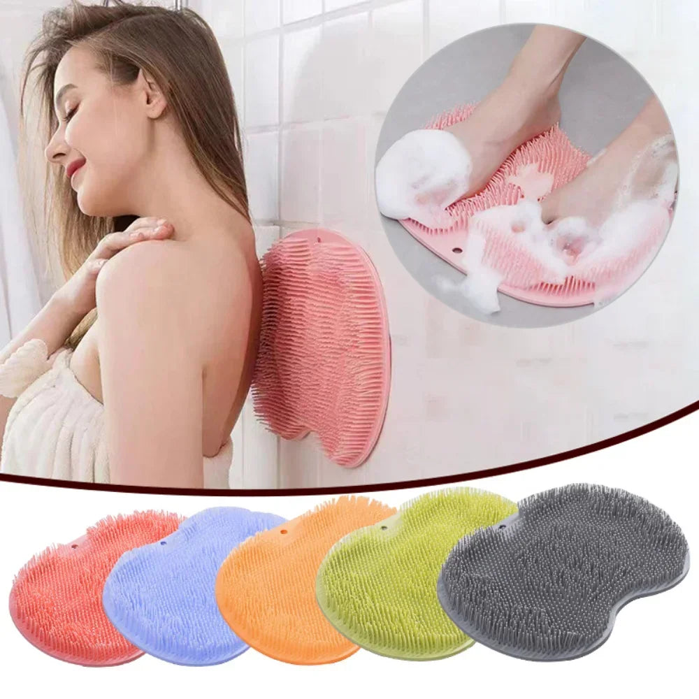 Silicone Exfoliating Shower Massage Scraper Bathroom Non-slip Bath Mat Back Massage Brush Foot Wash Body Cleaning Bathing Tool