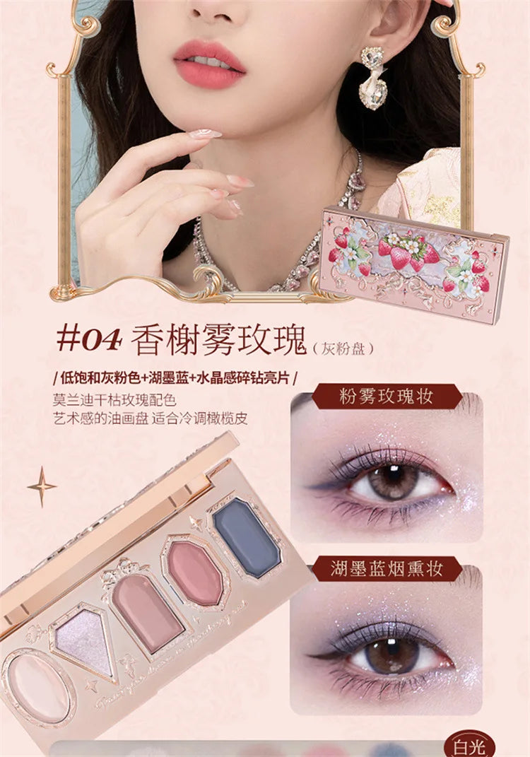 Flower Knows Strawberry Rococo Moonlight Mermaid Jewel Eyeshadow Palette 5 Colors Pearlescent Mashed Potatoes 2023