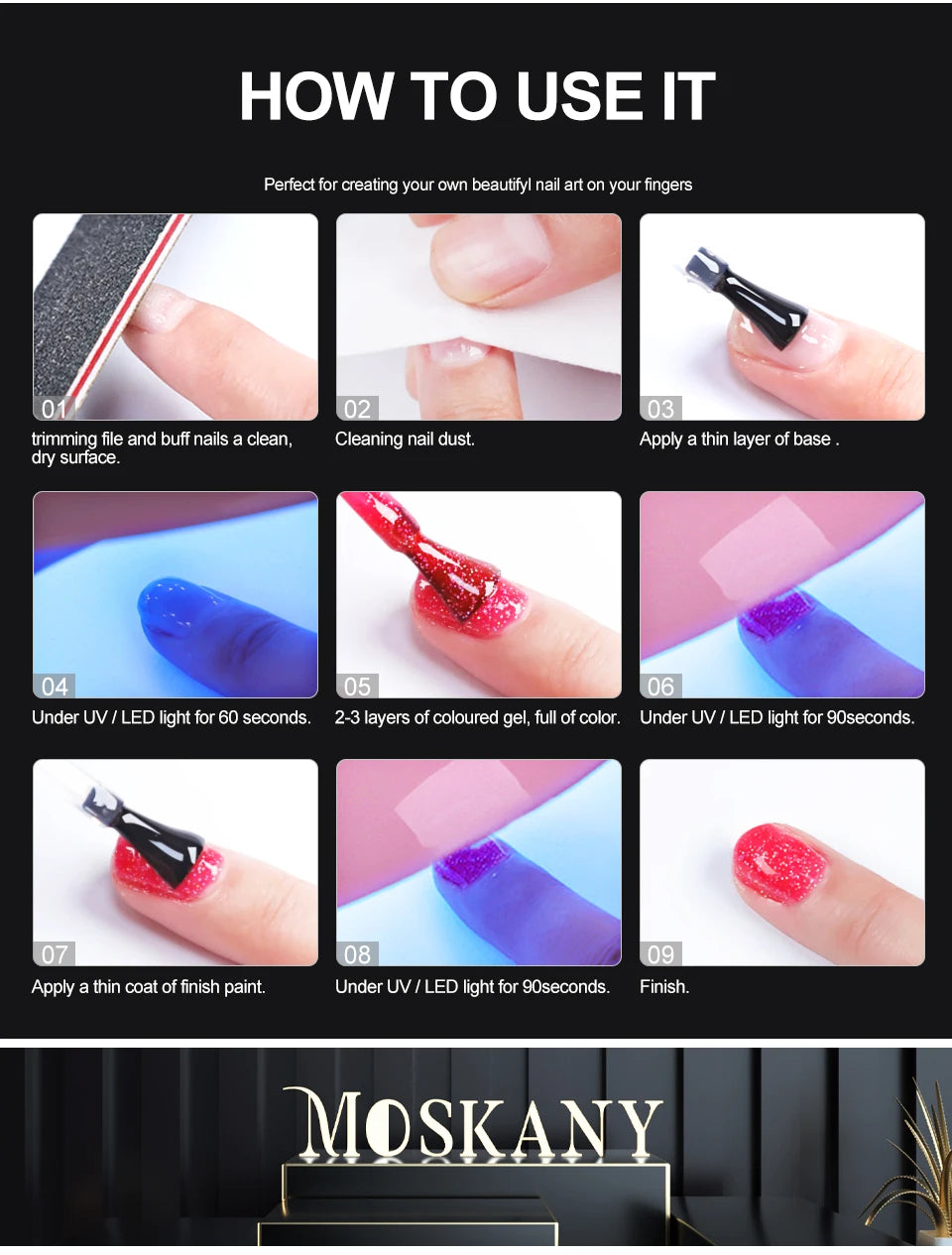 Nail Polish Set With Extend Poly nail Gel Semi-permanent varnish and UV LED Lamp and Stainless Steel Nails Tool Kits